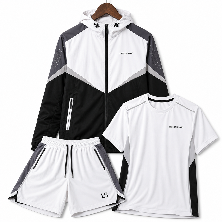 WINDBREAKER T-SHIRT SHORTS SET (WHITE)