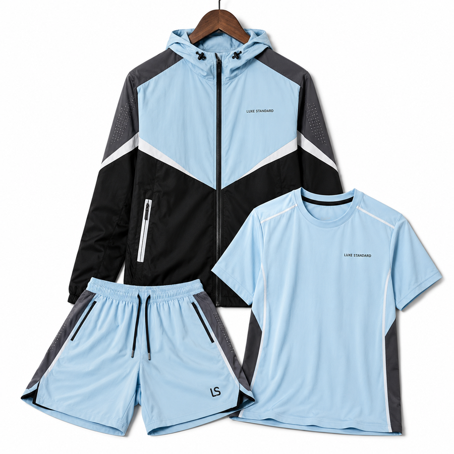 WINDBREAKER T-SHIRT SHORTS SET (LIGHT BLUE)