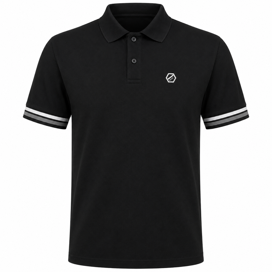 STRIPED TRIM POLO SHIRT (BLACK)