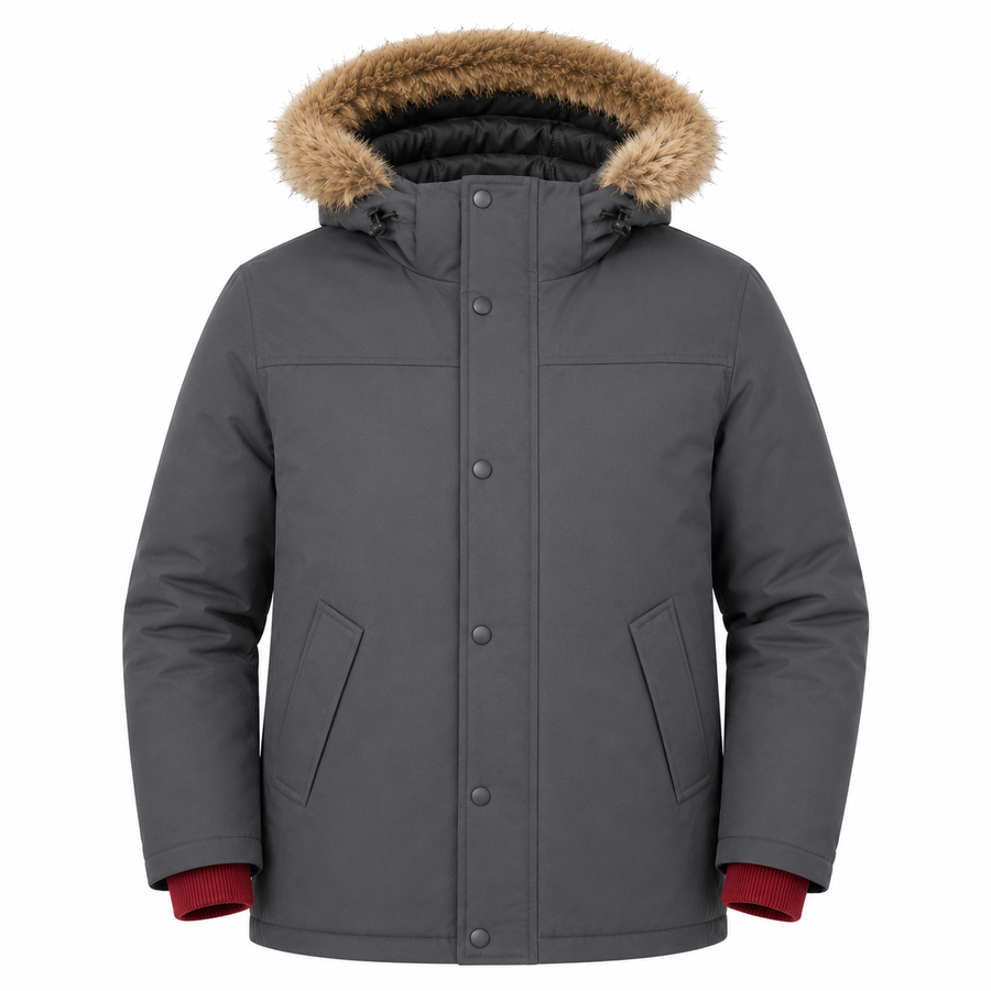 FUR PARKA (GREY & RED)