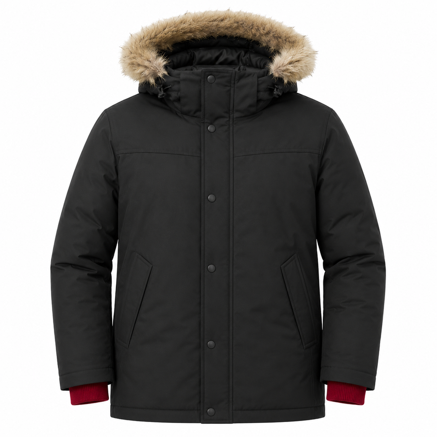 FUR PARKA (BLACK & RED)