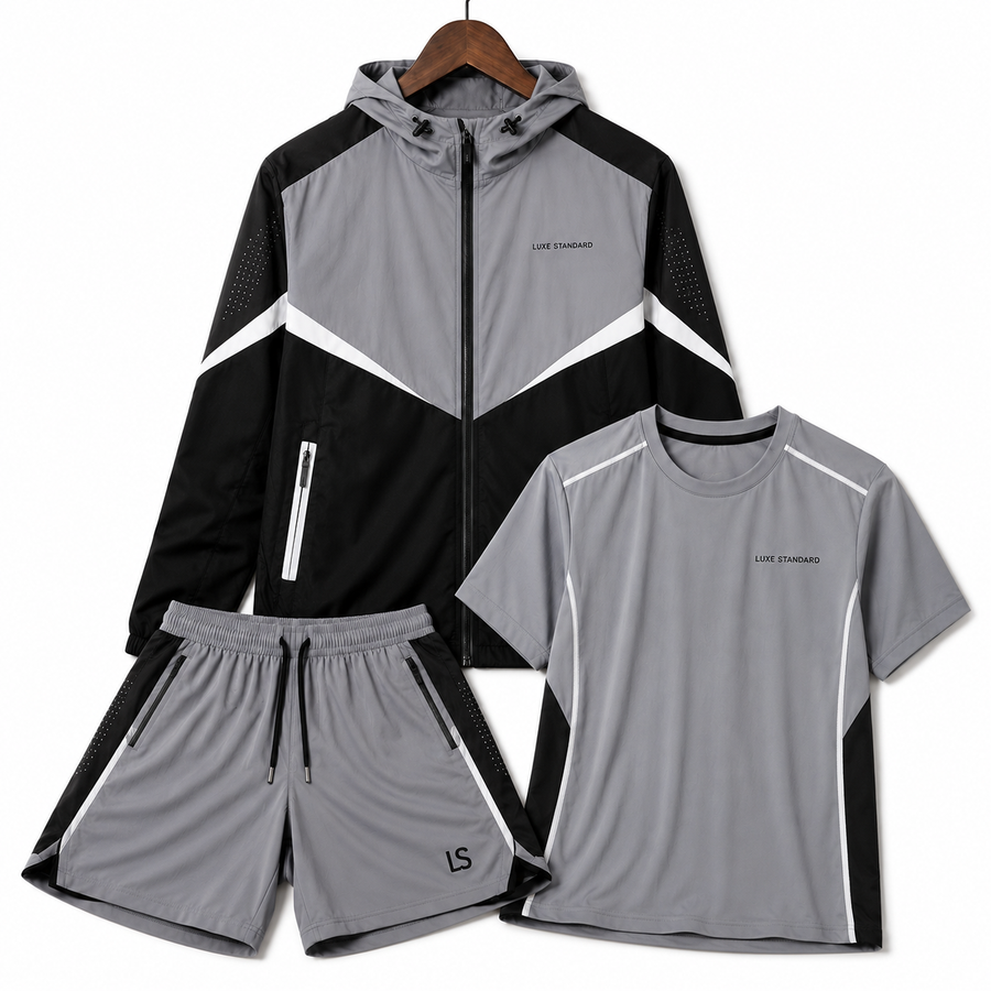 WINDBREAKER T-SHIRT SHORTS SET (GREY)