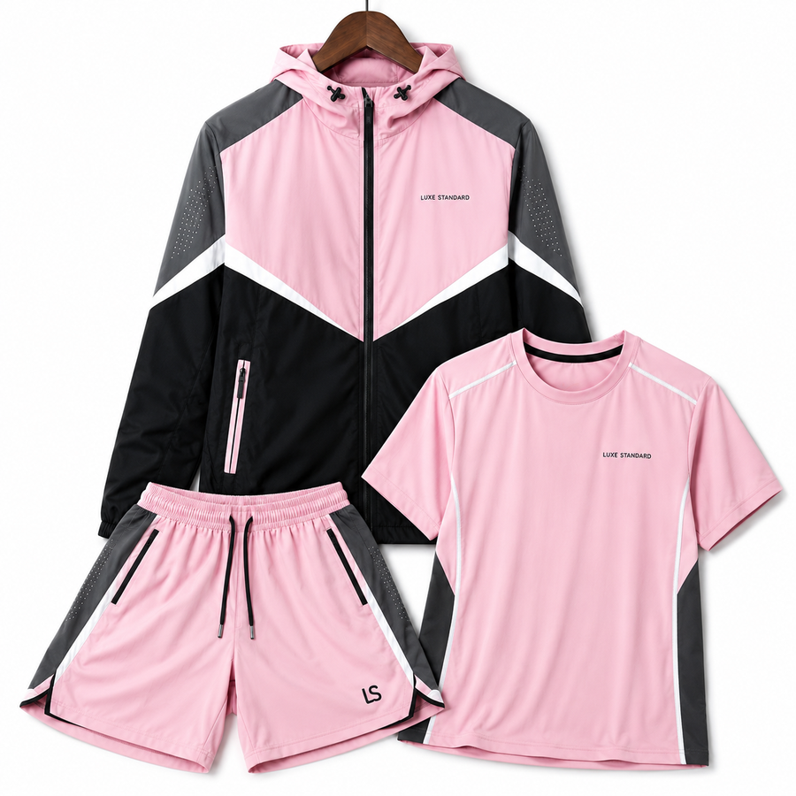 WINDBREAKER T-SHIRT SHORTS SET (PINK)