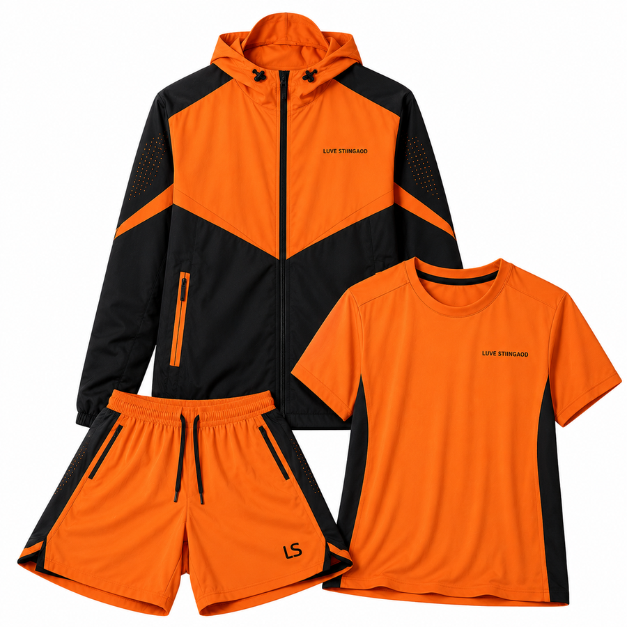 WINDBREAKER T-SHIRT SHORTS SET (ORANGE)