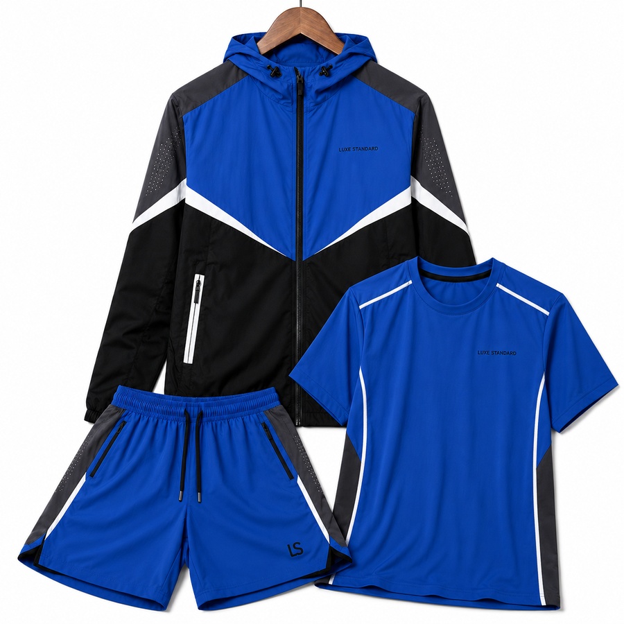 WINDBREAKER T-SHIRT SHORTS SET (BLUE)