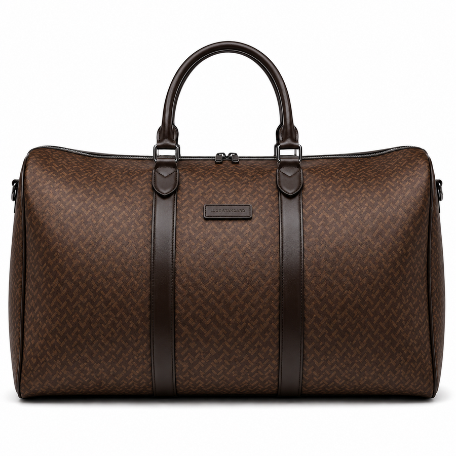 BROWN GRID DUFFLE BAG