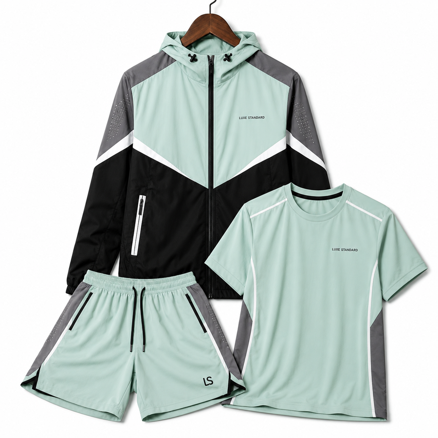 WINDBREAKER T-SHIRT SHORTS SET (MINT)